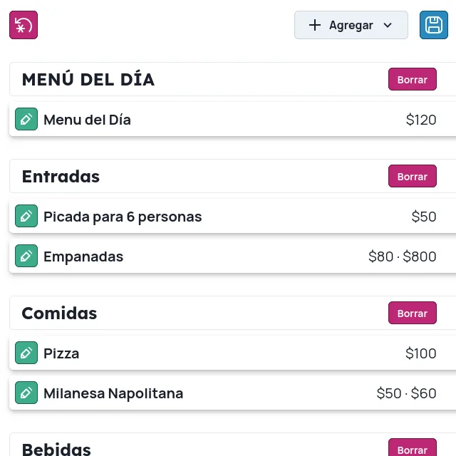 Captura de pantalla del administrador de productos de PEON.